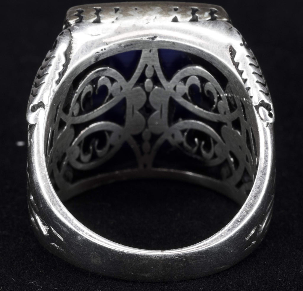 KAMBO Men's Silver Ring with Blue Cat's Eye Stone, Vintage Eagle Claw Design — 6