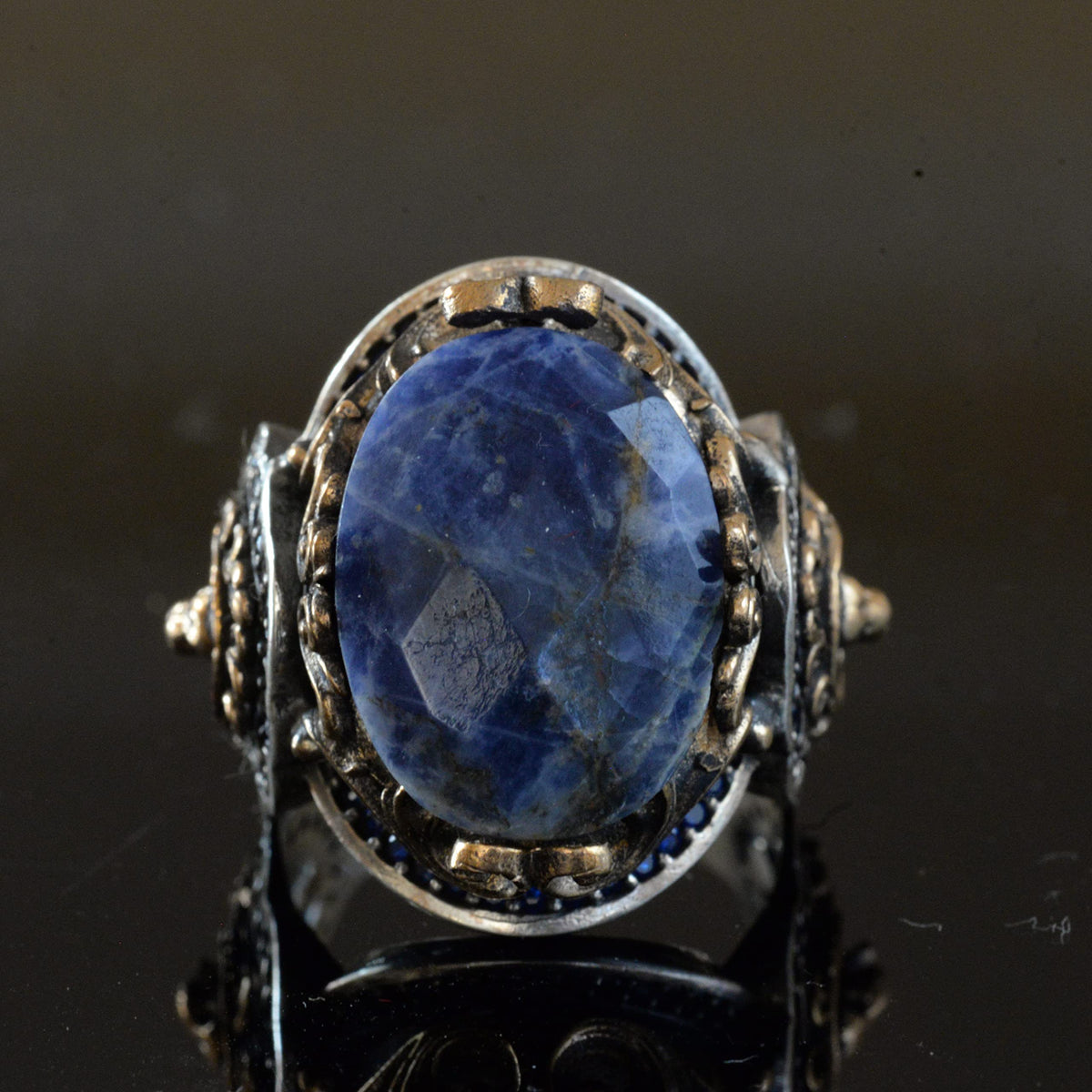 Natural Sodalite Stone Ring - Lion Motif, 925 Sterling Silver — 3