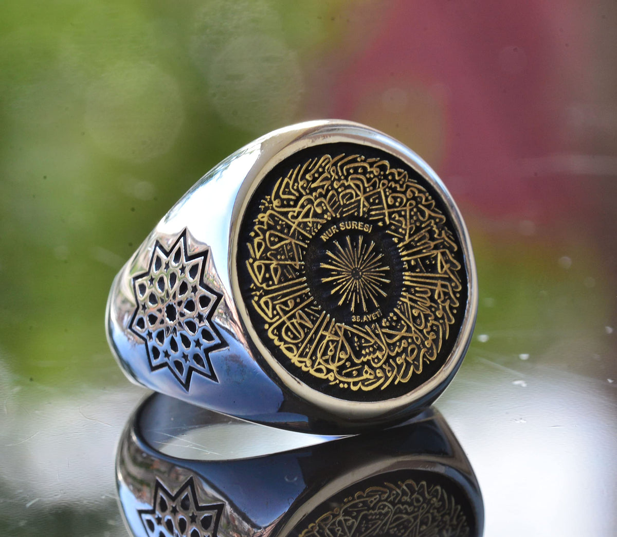 KAMBO Surat'ul Nur Quran Ring Handmade 925 Sterling Silver Minimalist Islamic Men's Ring Arabic Religious Jewelry Custom