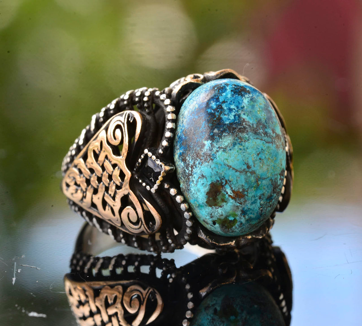 Men's Green Turquoise Stone Ring — 7