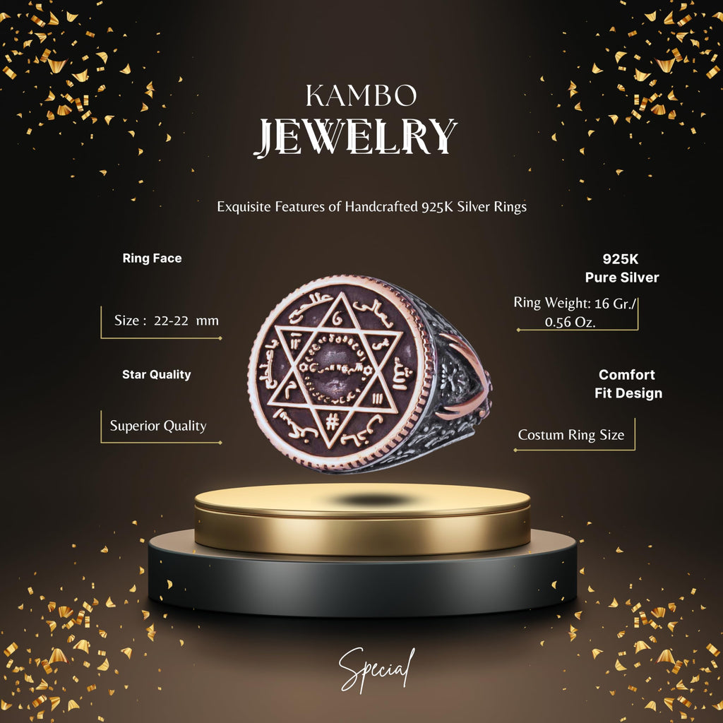 KAMBO 925 Sterling Silver Star of David Men's Ring - Bronze Detailed Hexagram Ring - Handmade Spiritual Protection Jewelry — 2