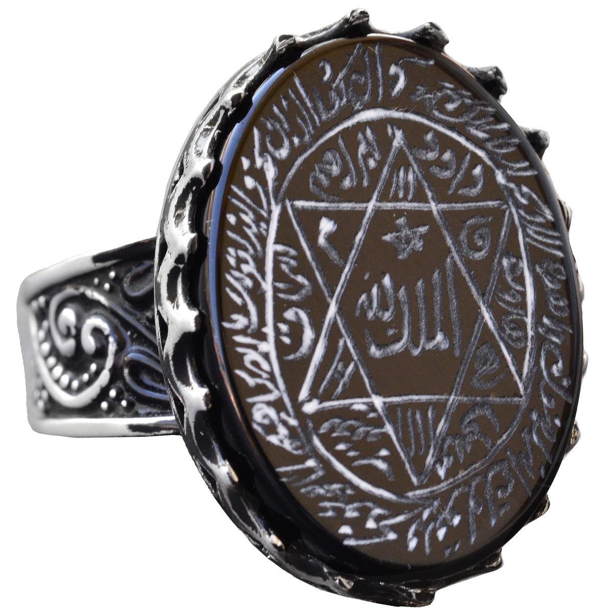 King Solomon Seal Onyx Stone Ring - White 925 Sterling Silver Men's Star of David Jewelry