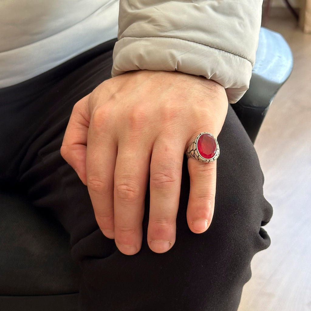 KAMBO Luxury 925 Sterling Silver Synthetic Stone Ring – Red Paraiba — 3
