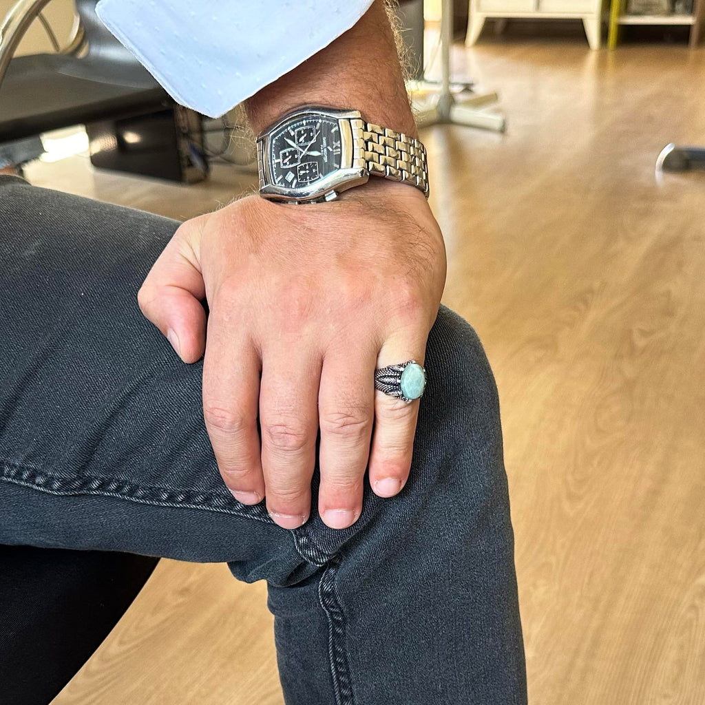 Silver Claw Ring with Natural Aquamarine Stone — 3
