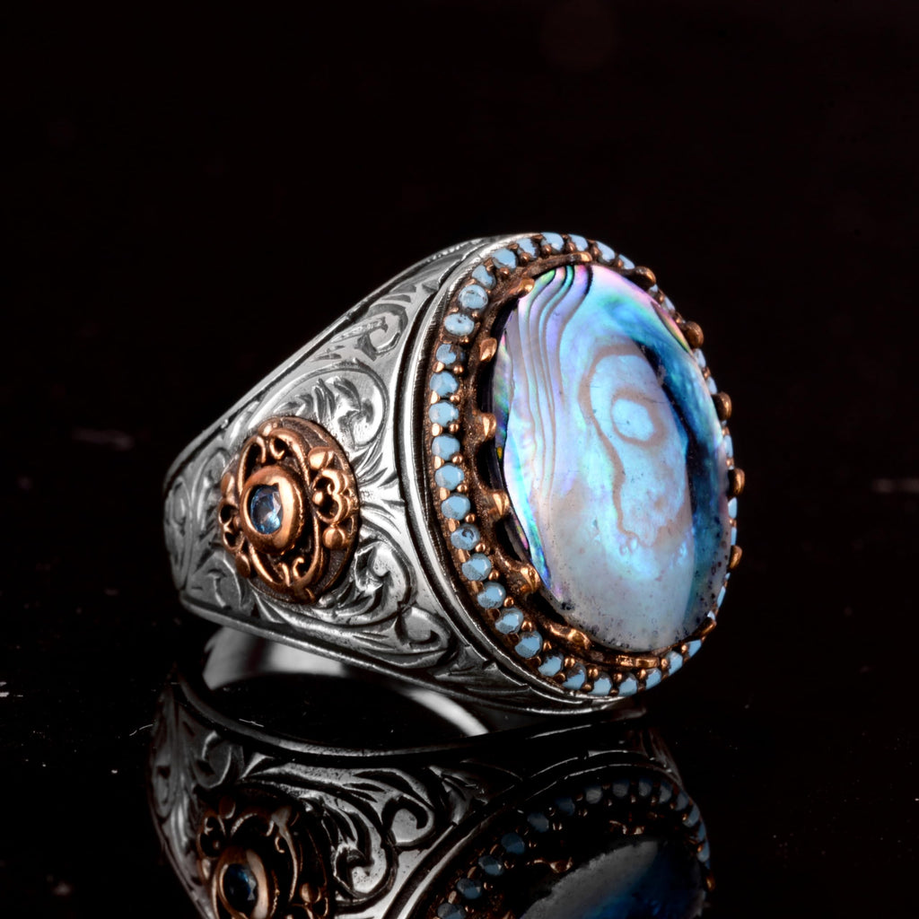 Silver Ring for Men, Natural Colored Pearl Stone Ring — 4