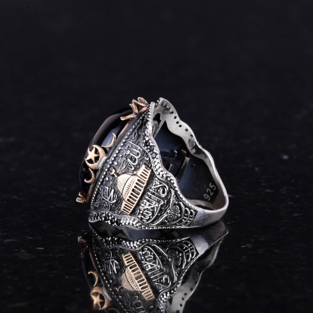 925 Sterling Silver Ring, Dark Blue Cat's Eye Stone Ring — 6