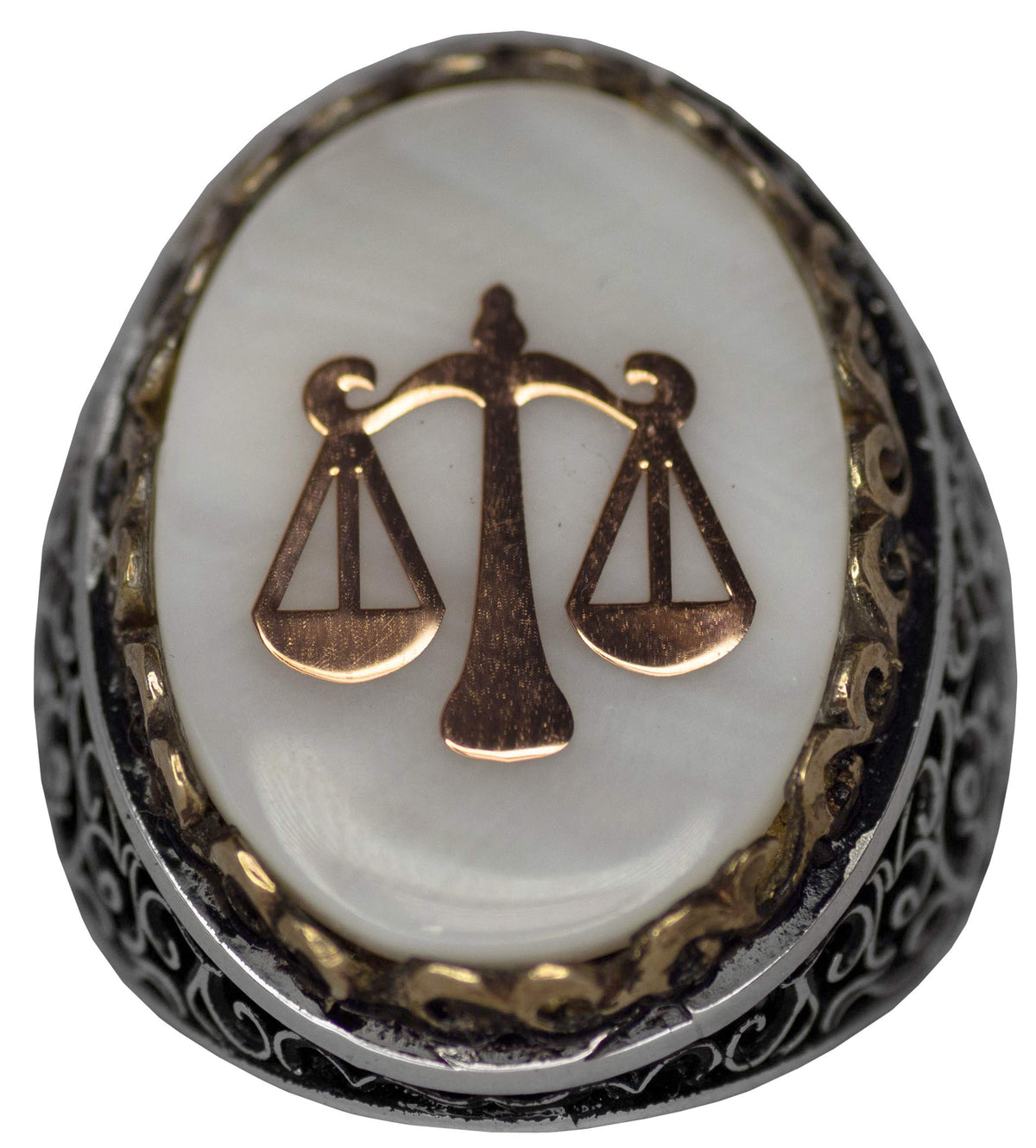 Noble and Symbolic Men's 925 Sterling Silver Ring - Justice Scale Symbol, Adorned with Natural Stones — 2