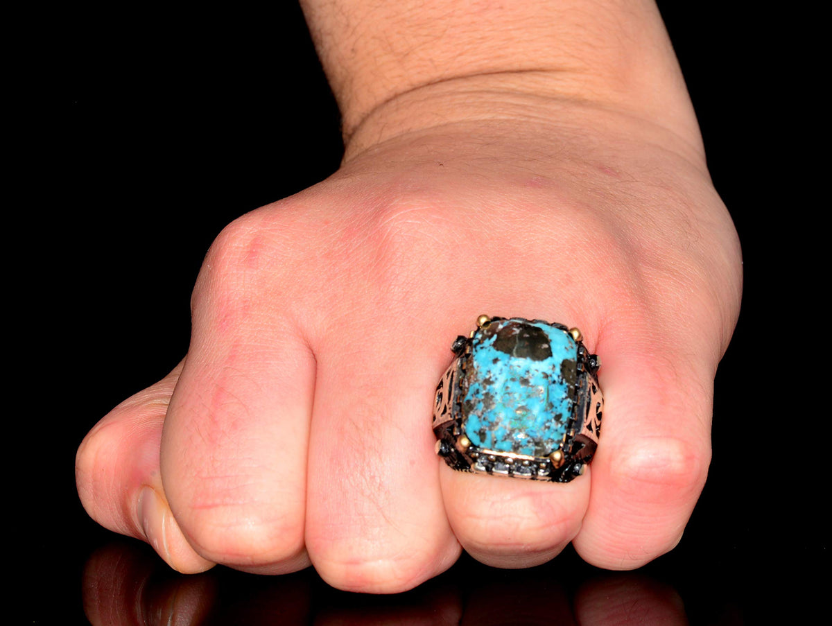 Silver Ring - Slim Design with Natural Turquoise Stone — 6
