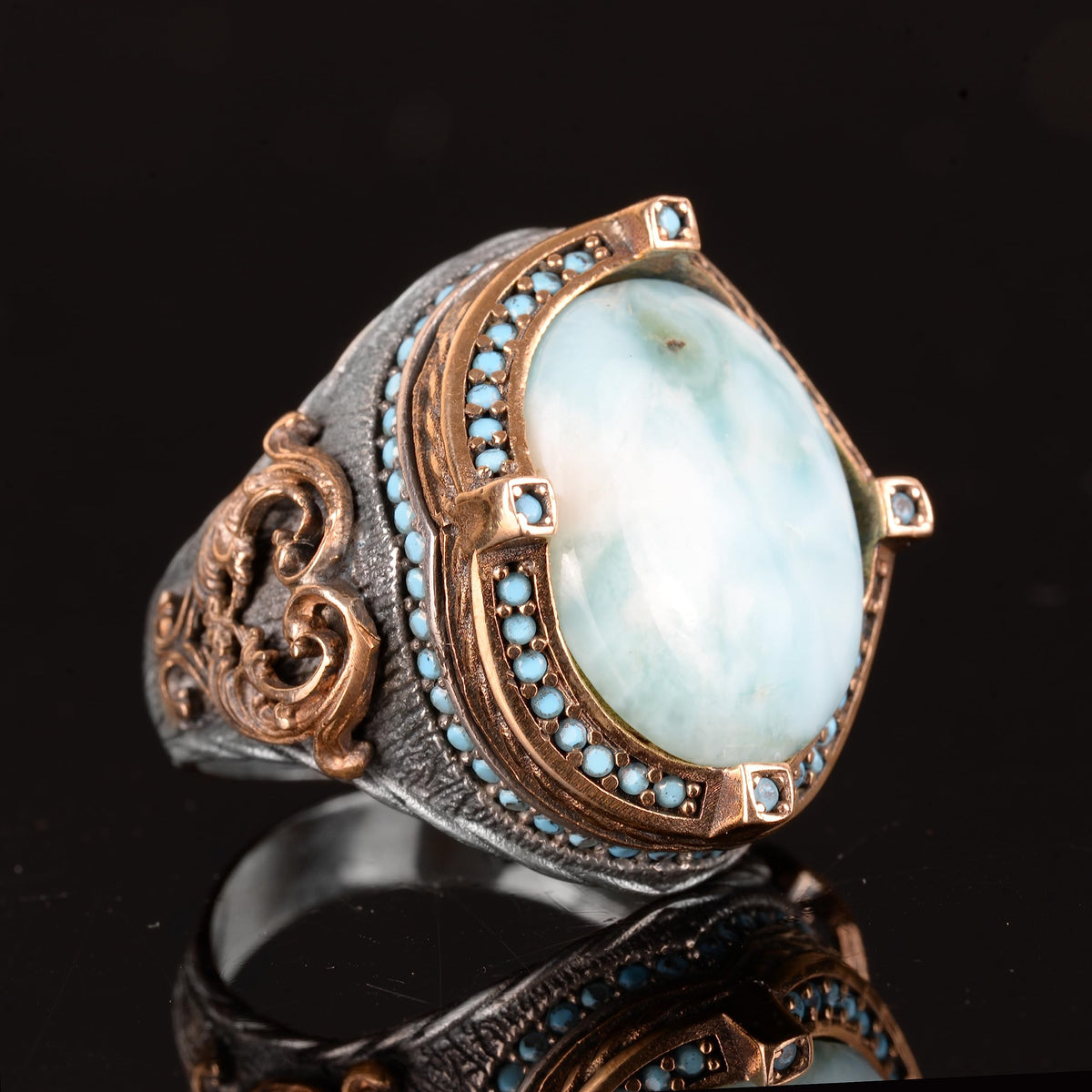 Natural Larimar Stone Men's Ring — 5