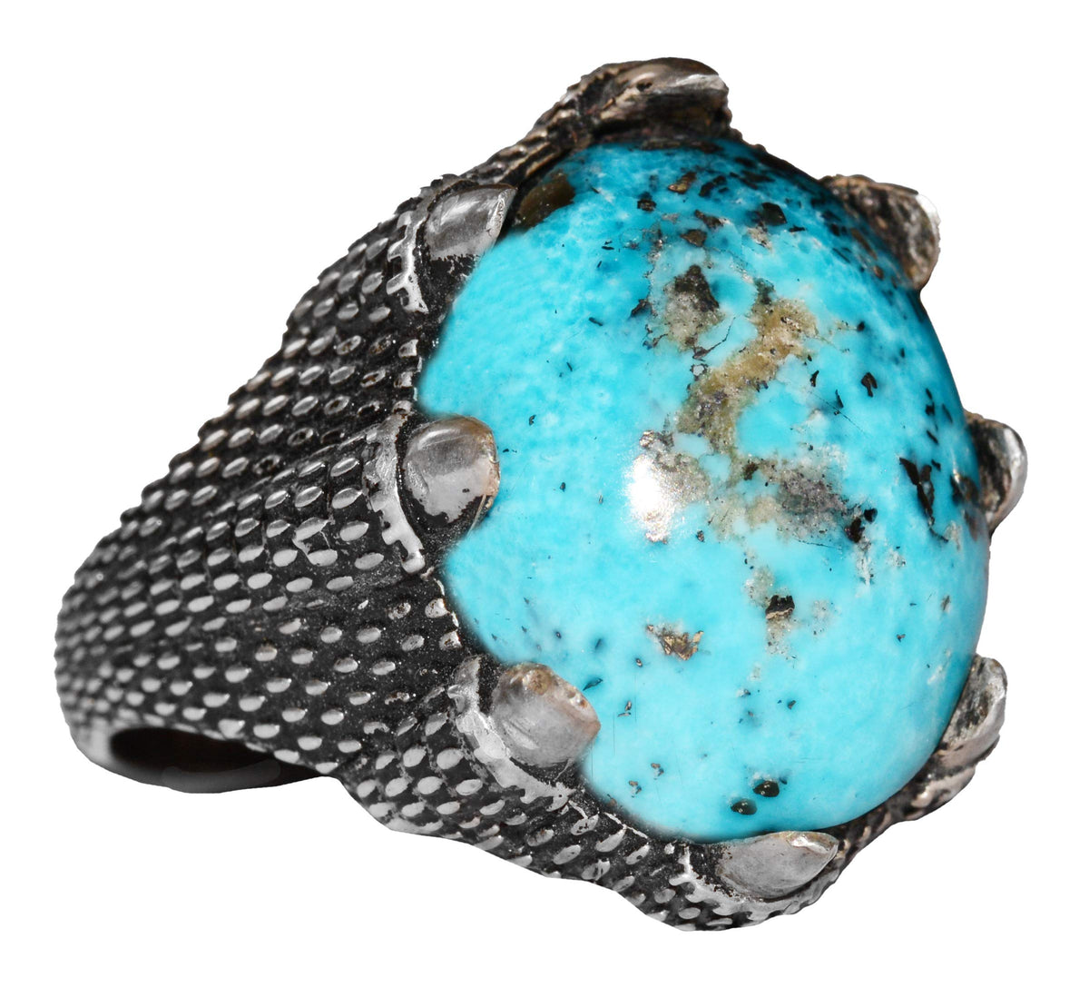 Silver Men's Ring - Arizona Turquoise Natural Stone - Hawk Claw Design (Model-1)