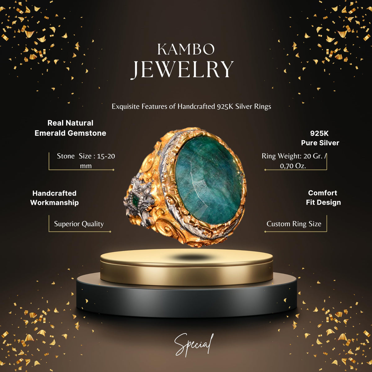 Emerald Stone Men's Ring — 2