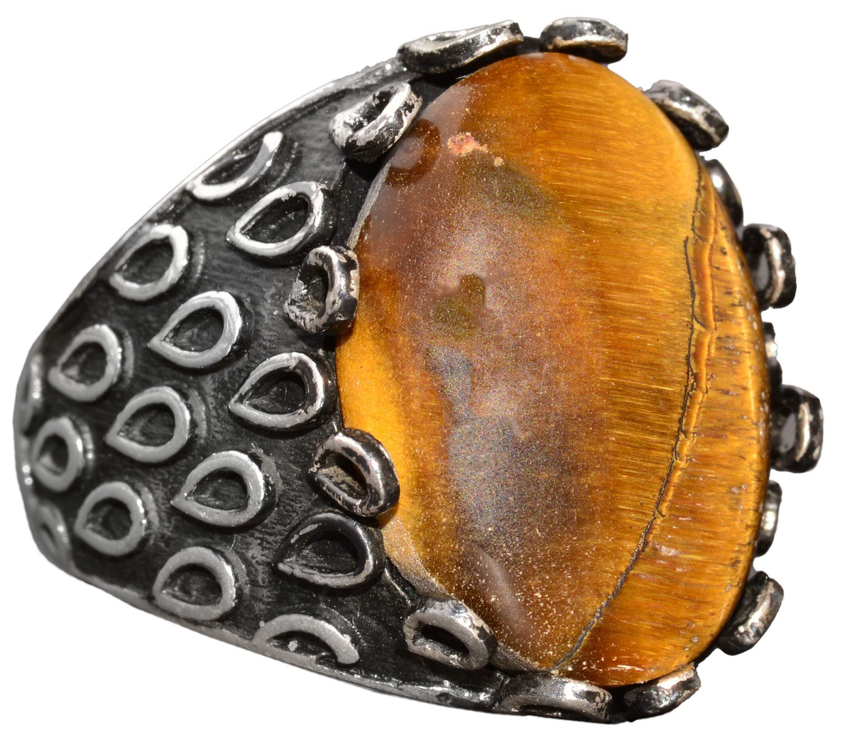 Natural Tiger Eye Stone Ring - 925 Sterling Silver Unisex Ring