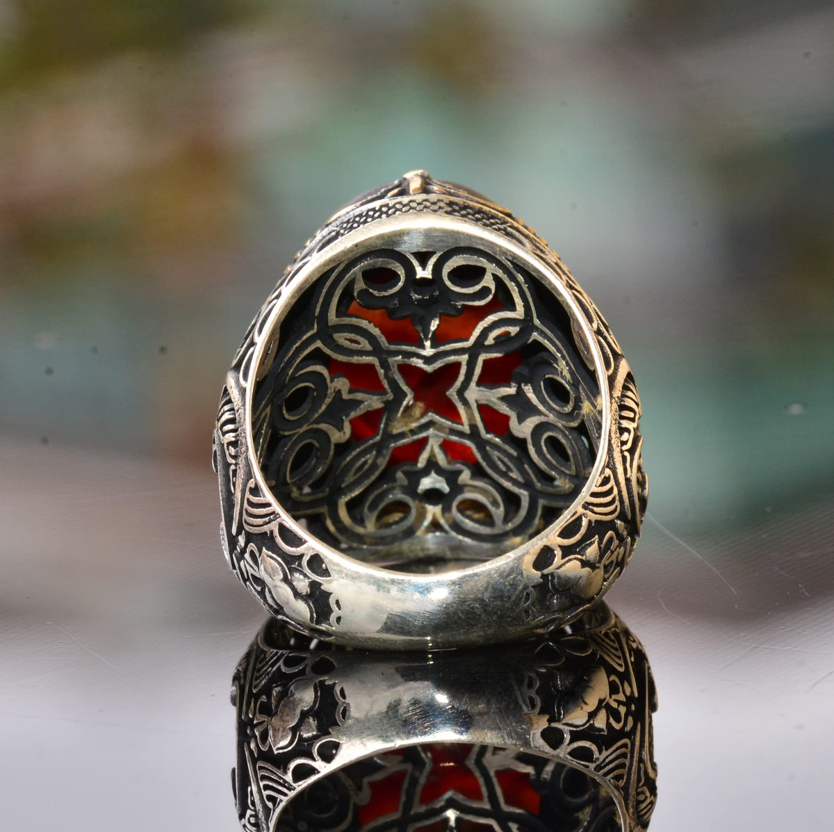 Natural Agate Stone Ring - Silver Men's Islamic Ring — 8