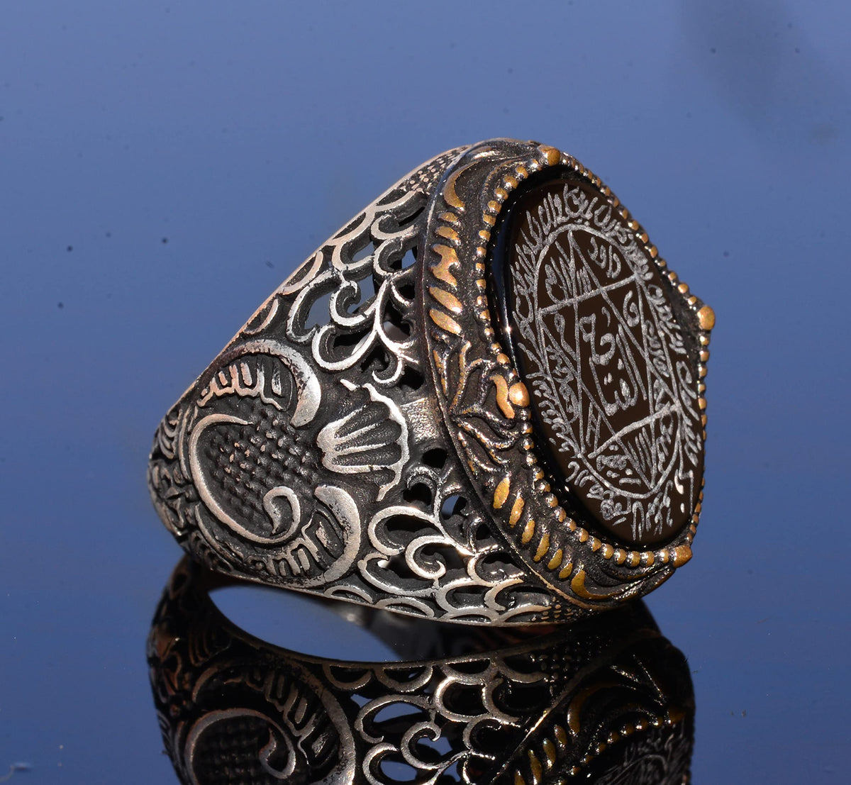Handmade Solomon's Seal Ring, Black Onyx Stone, Islamic Men's Ring, 925 Sterling Silver Ring (Onyx) — 3
