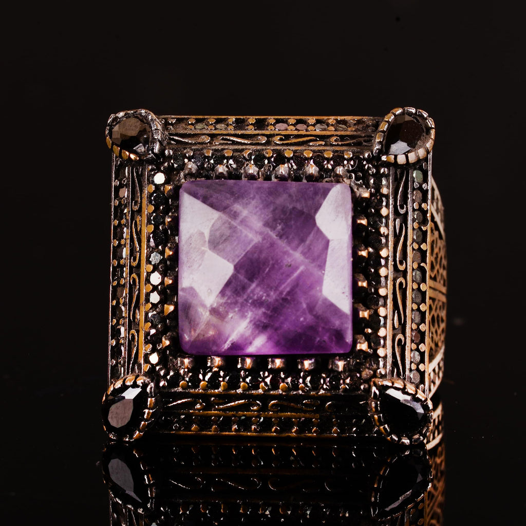 Natural Amethyst Ring, 925 Sterling Silver — 6