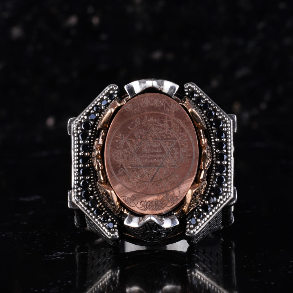 KAMBO Large Men's 925 Sterling Silver Ring Figure – Bronze Detail – Carved Statement Ring (Bronze Star of David) — 4
