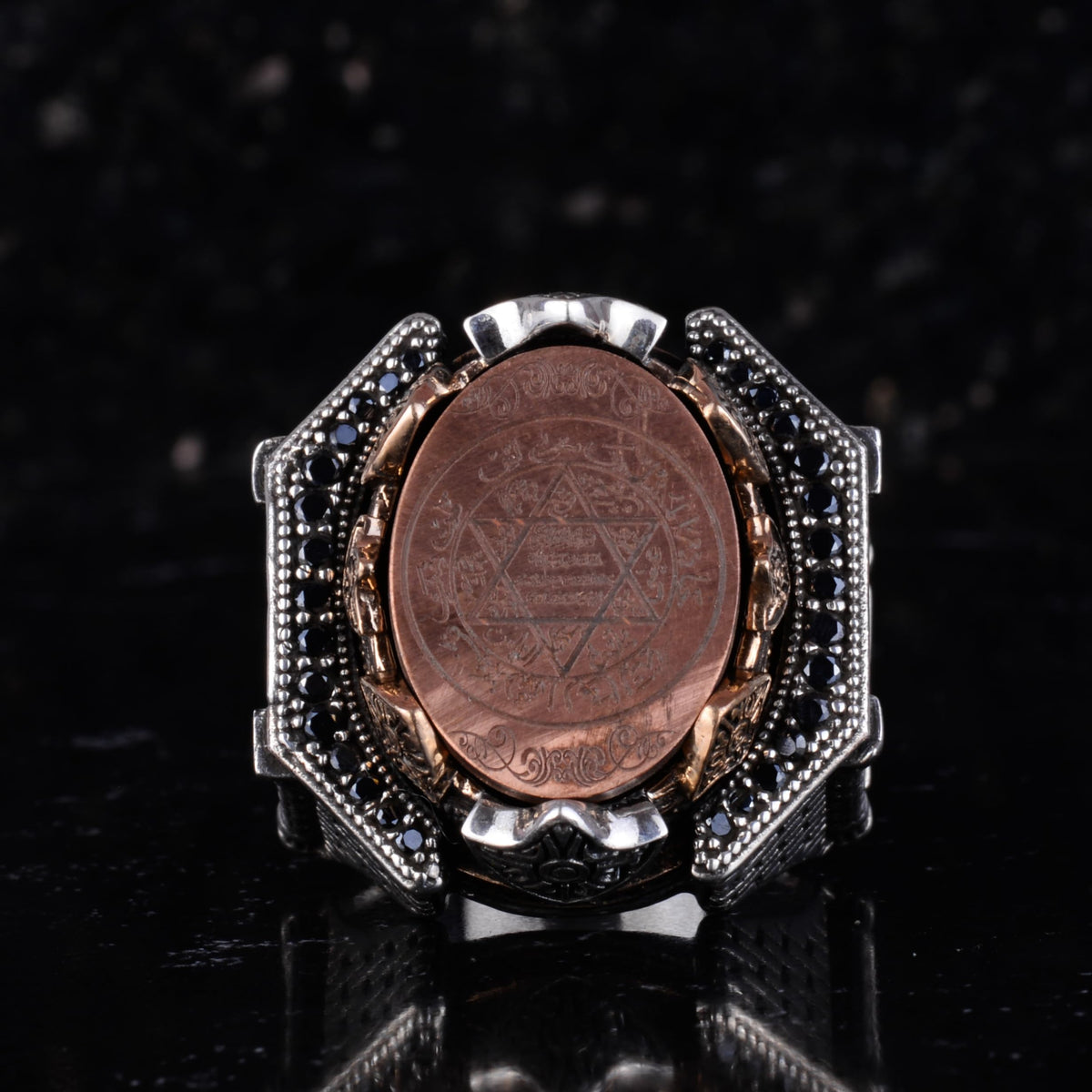 KAMBO Large Men's 925 Sterling Silver Ring Figure – Bronze Detail – Carved Statement Ring (Bronze Star of David) — 4