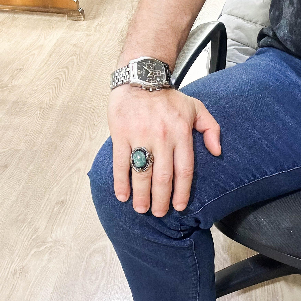 KAMBO Created Stone Ring - Elegant Handmade Men's Ring in 925 Sterling Silver