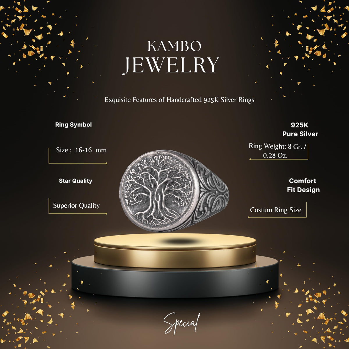 KAMBO 925 Sterling Silver Men's Tree of Life Ring – Symbol of Wisdom and Strength – Handmade Vintage Spiritual Jewelry (Silver) — 2