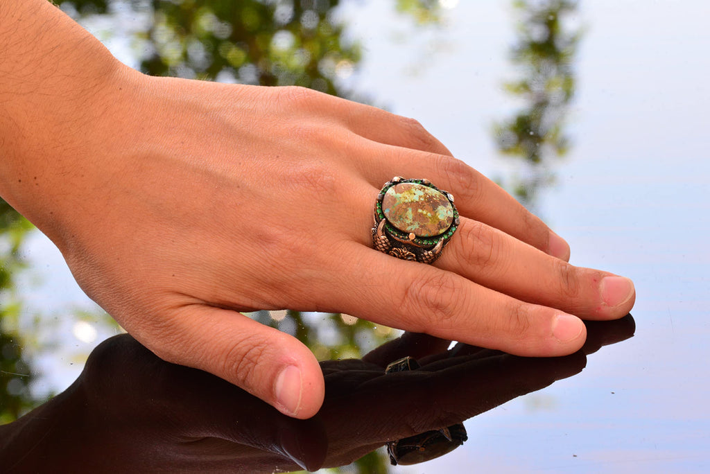 Silver Eagle Claw Turquoise Ring — 6