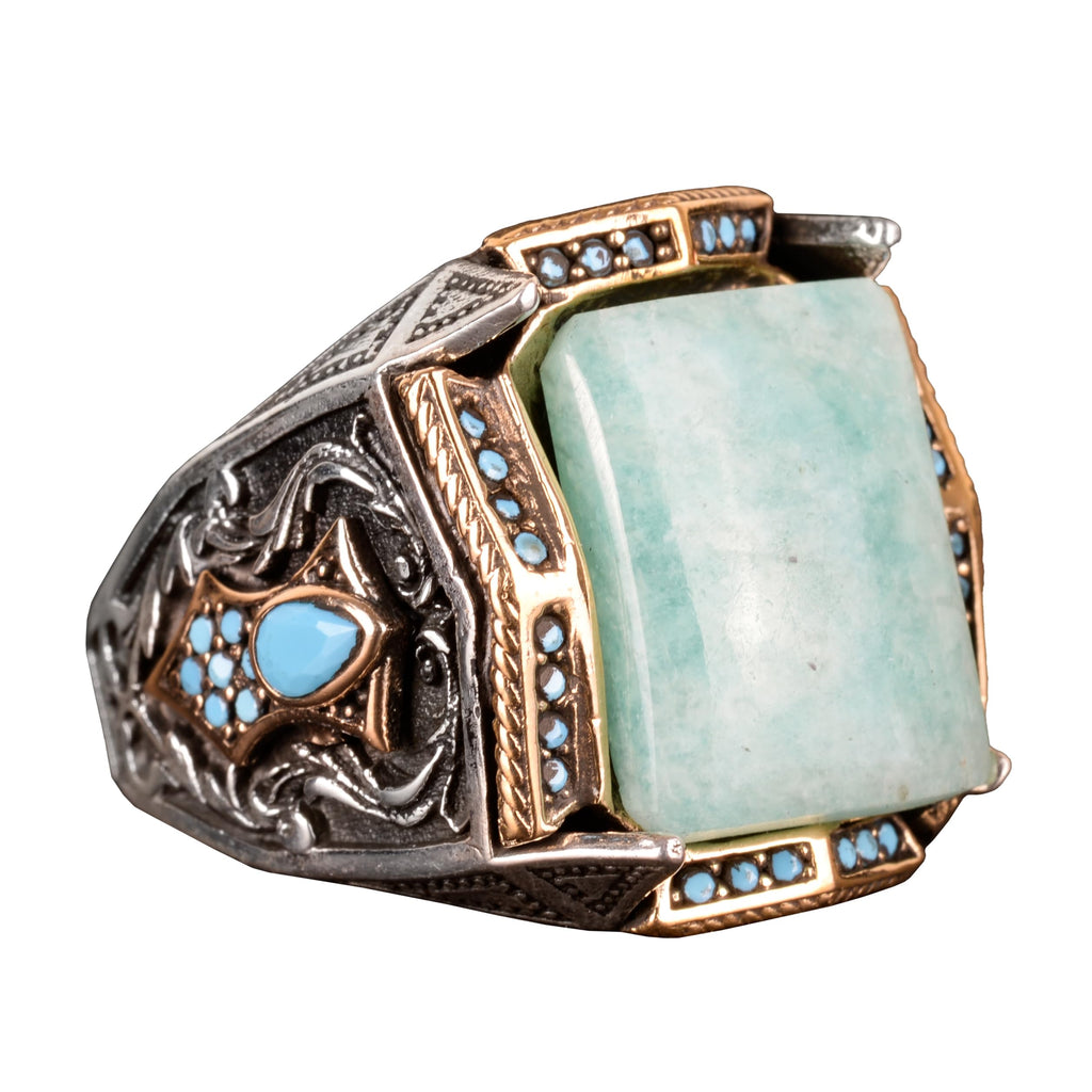 Natural Amazonite Stone Ring, 925 Sterling Silver Ring