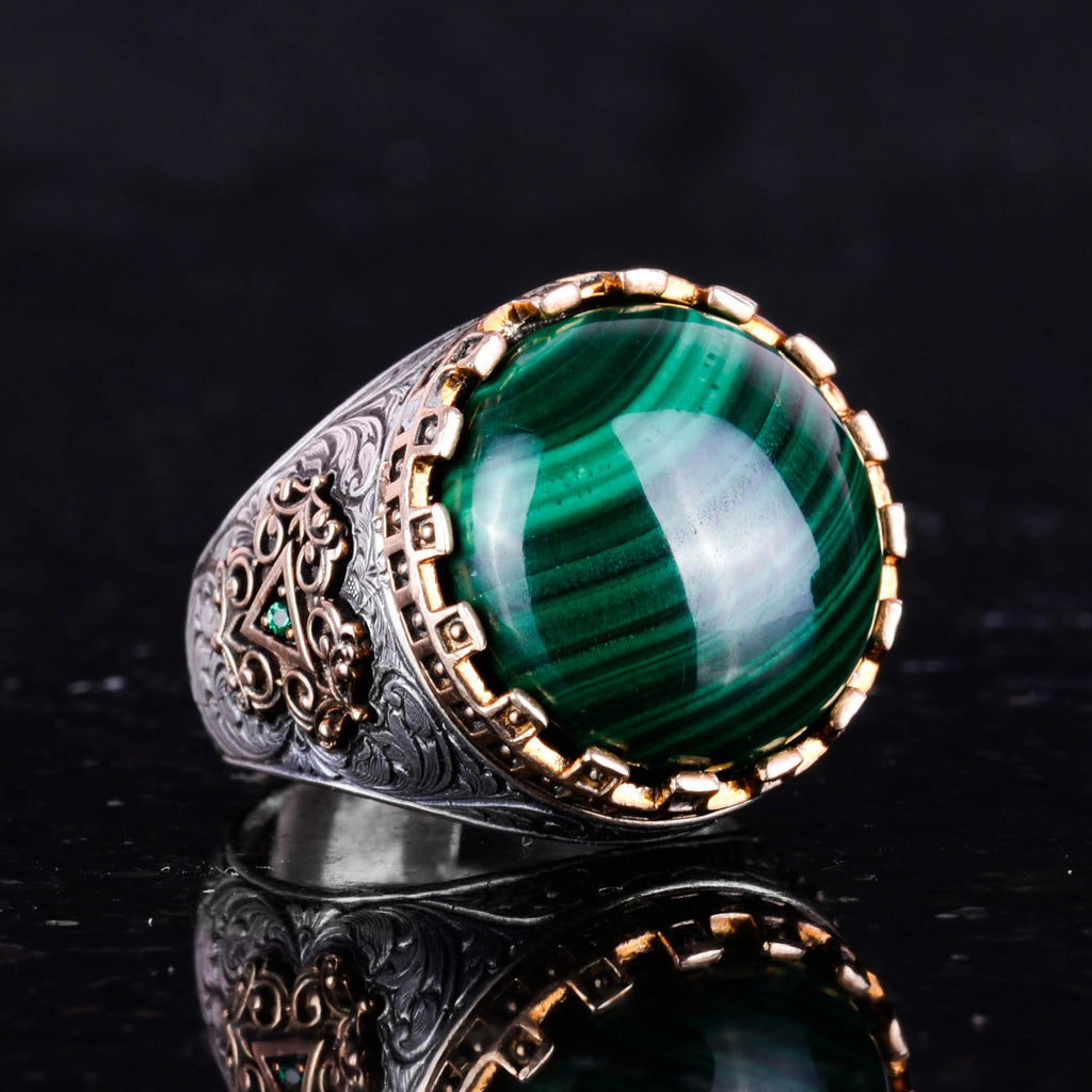 Natural Stone Ring - Handmade King Ring - 925 Sterling Silver (Malachite) — 5