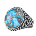Natural Turquoise Stone Silver Men's Ring, Bold Design