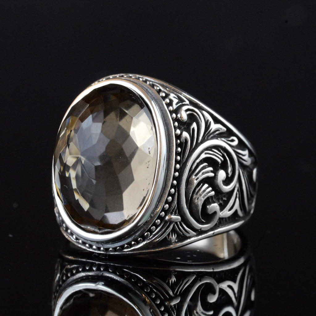 Natural Stone Ring, 925 Sterling Silver Ring (Smoky Quartz) — 3