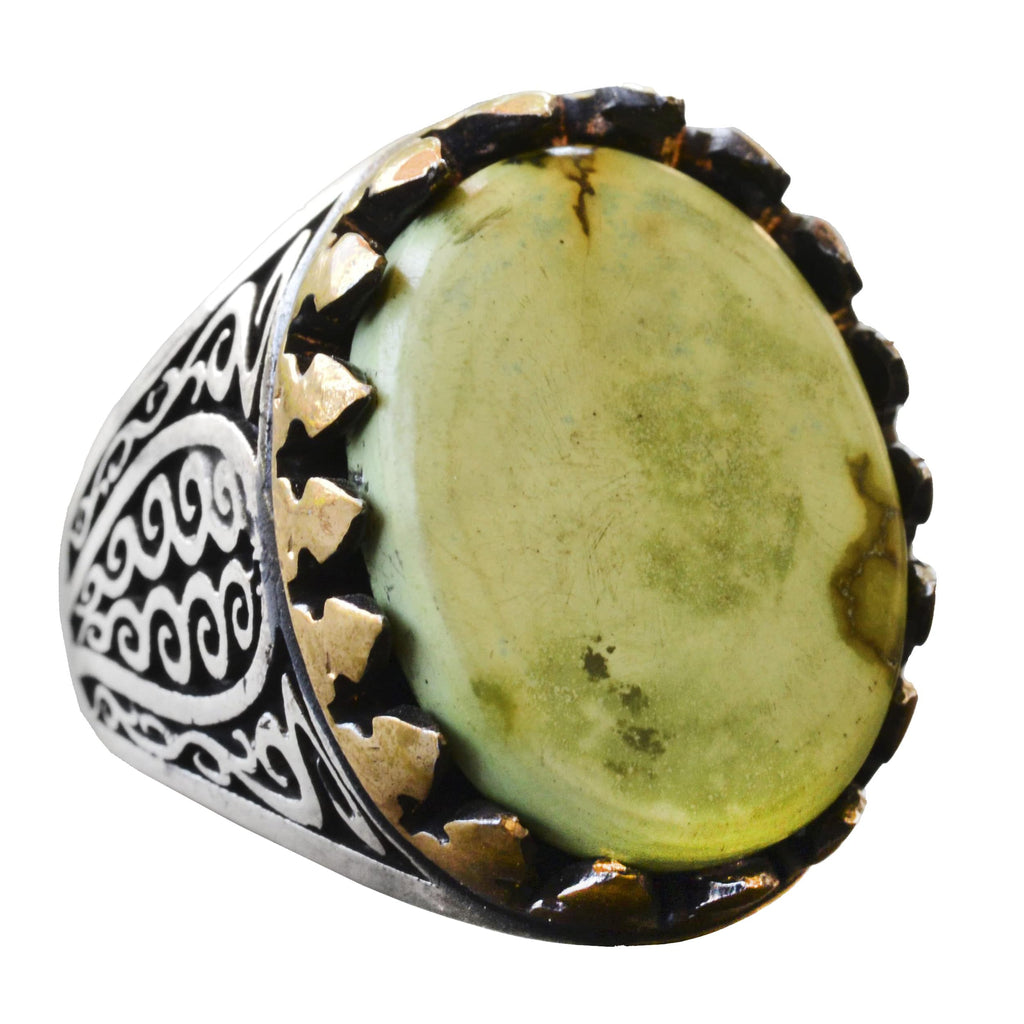 Natural Green Turquoise Ring, Silver Green Turquoise Ring, 925 Sterling Silver Men's Ring, Large Ring