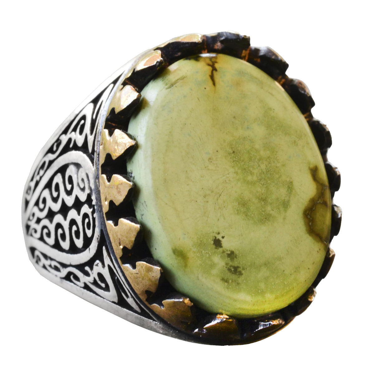 Natural Green Turquoise Ring, Silver Green Turquoise Ring, 925 Sterling Silver Men's Ring, Large Ring
