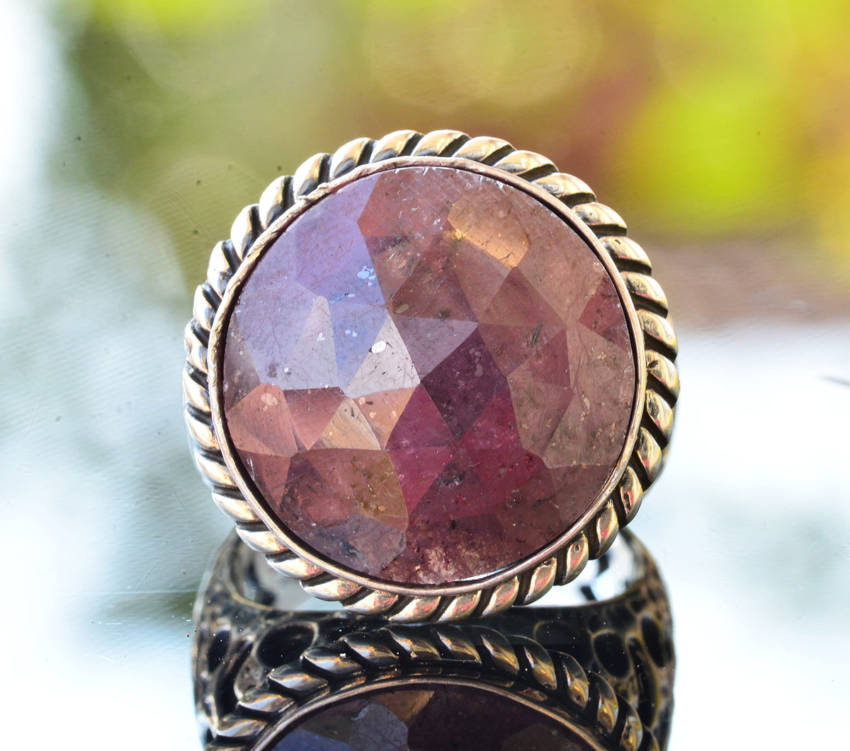Sapphire Round Stone Ring - 925 Sterling Silver Men's Ring — 5