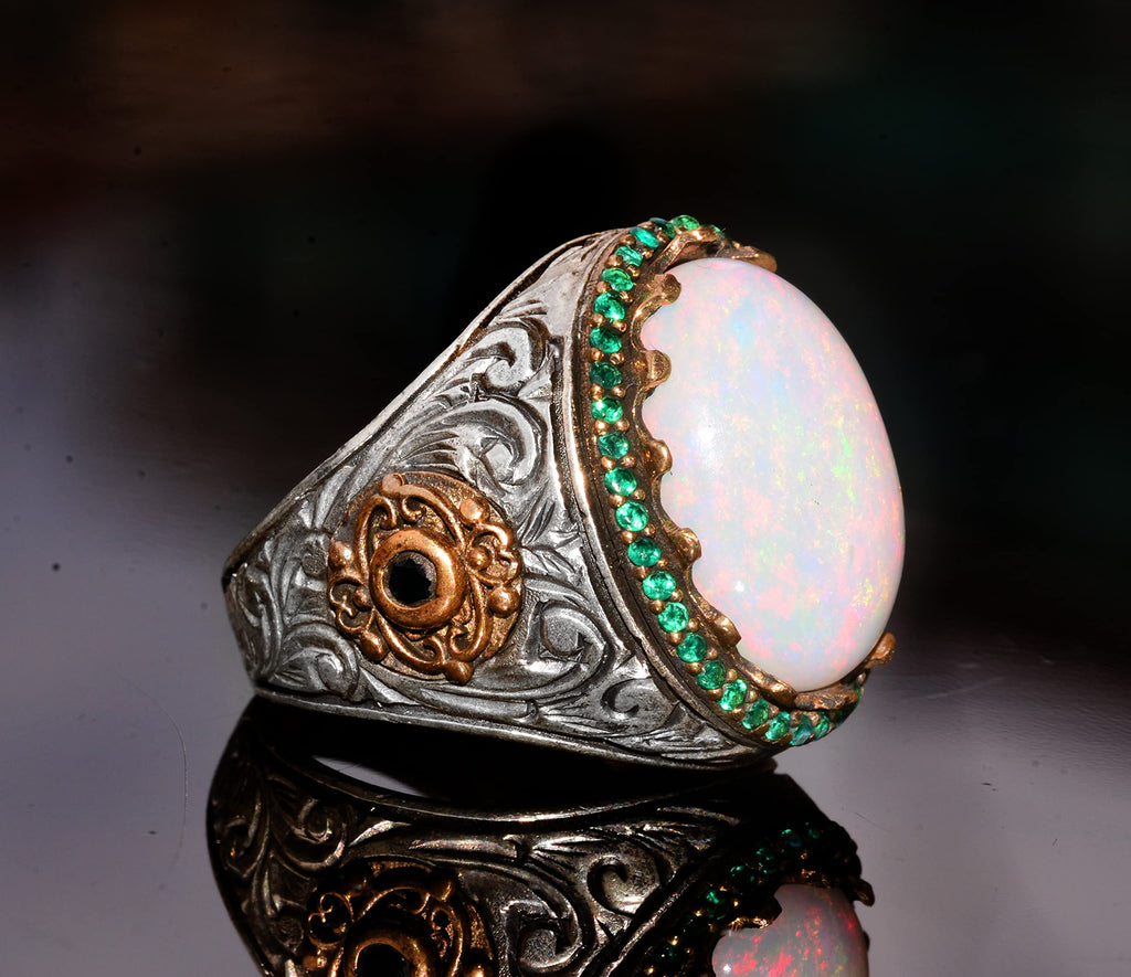 Natural Australian Opal Stone Ring, 7.55 Carats, 925 Sterling Silver Ring — 4
