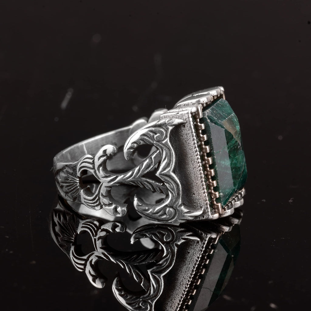 925 Sterling Silver Ring - Natural Emerald Stone — 4