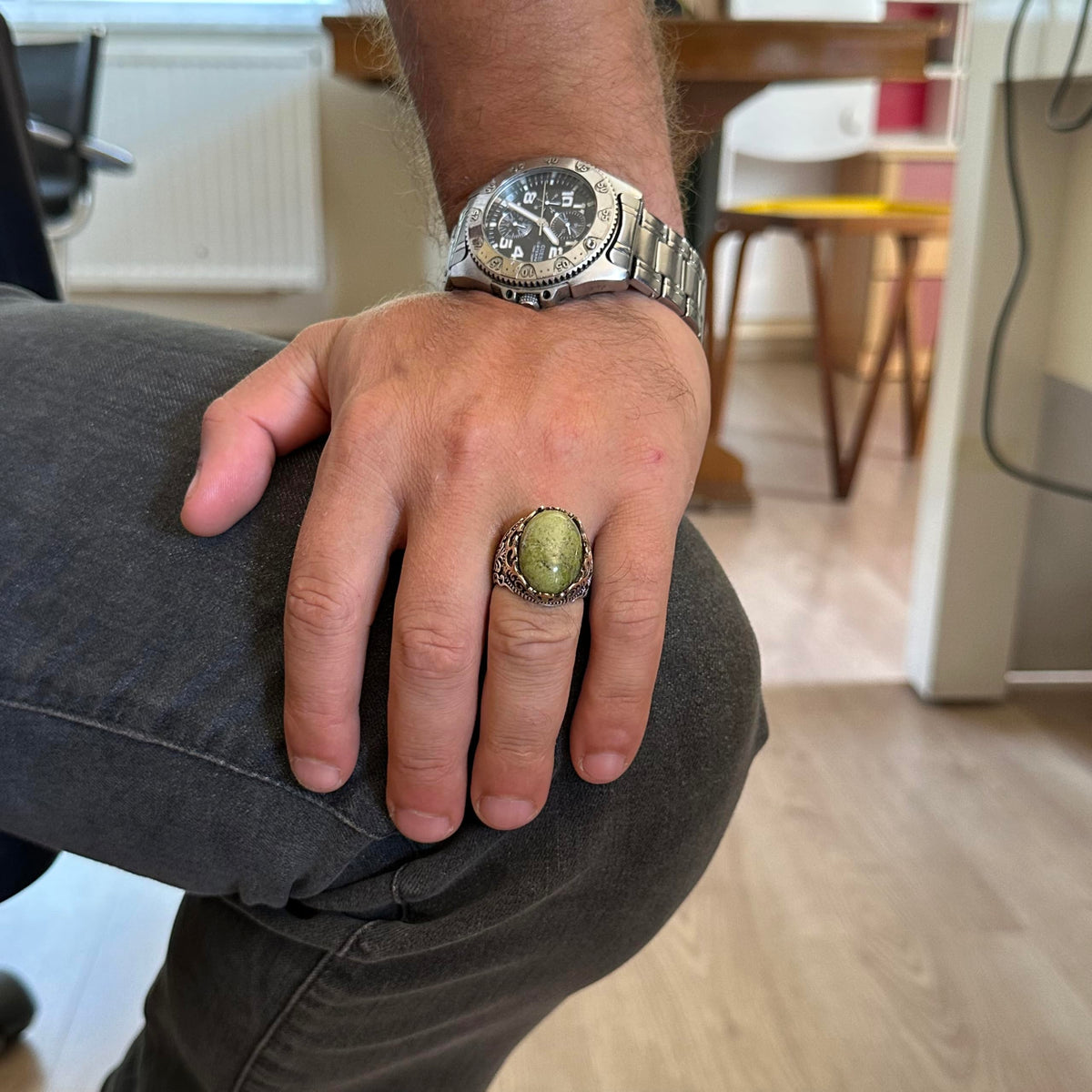 Natural Stone Handmade Ring - 925 Sterling Silver Ring - Unique Unakite Ring — 3