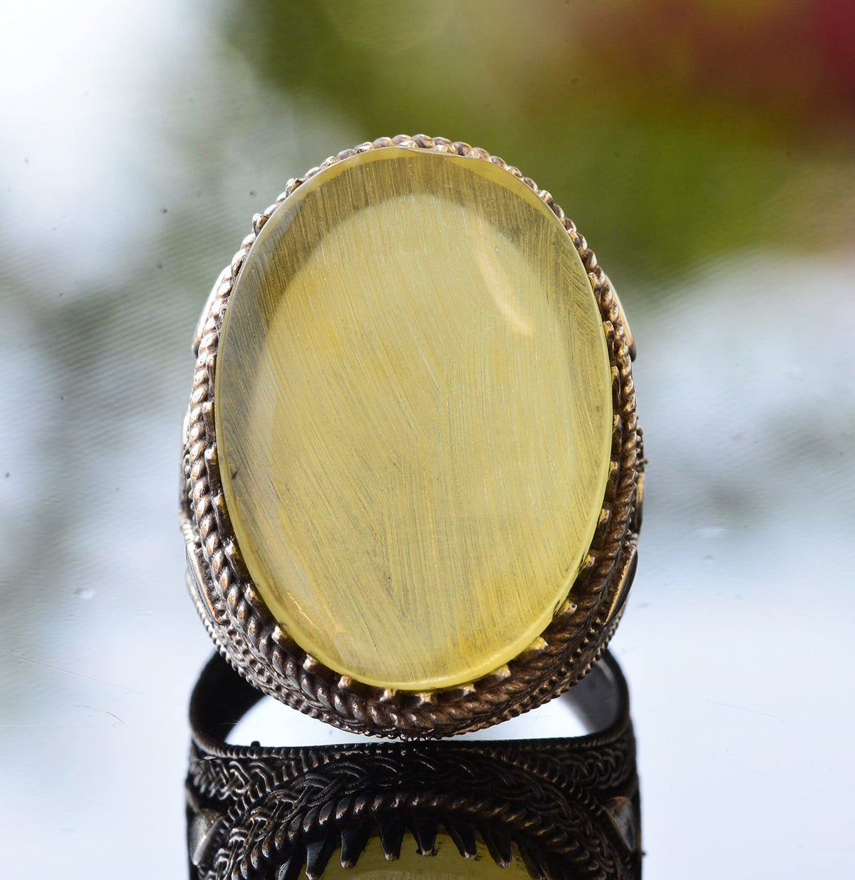 Ottoman Silver Ring with Natural Raw Amber Stone — 2
