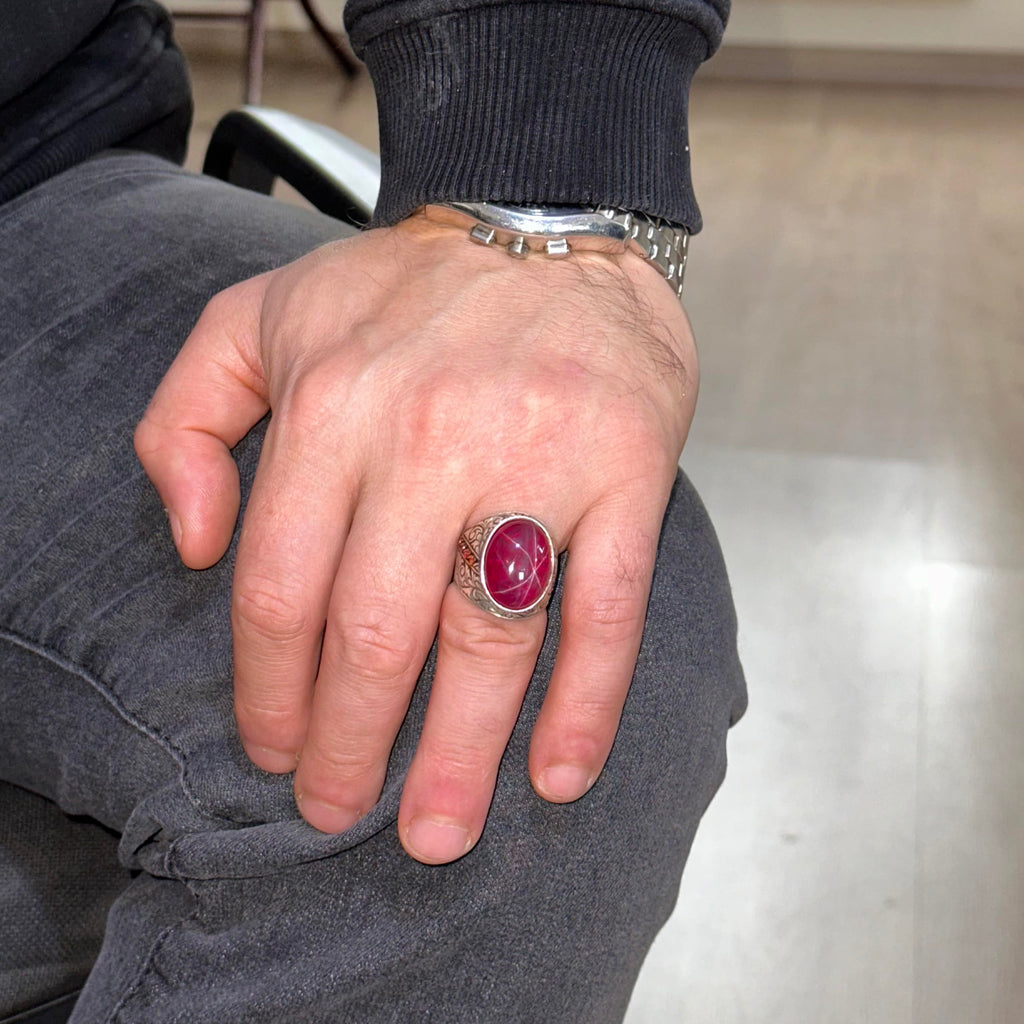 Natural Star Ruby Stone Ring - 925 Sterling Silver Handmade Ring — 2