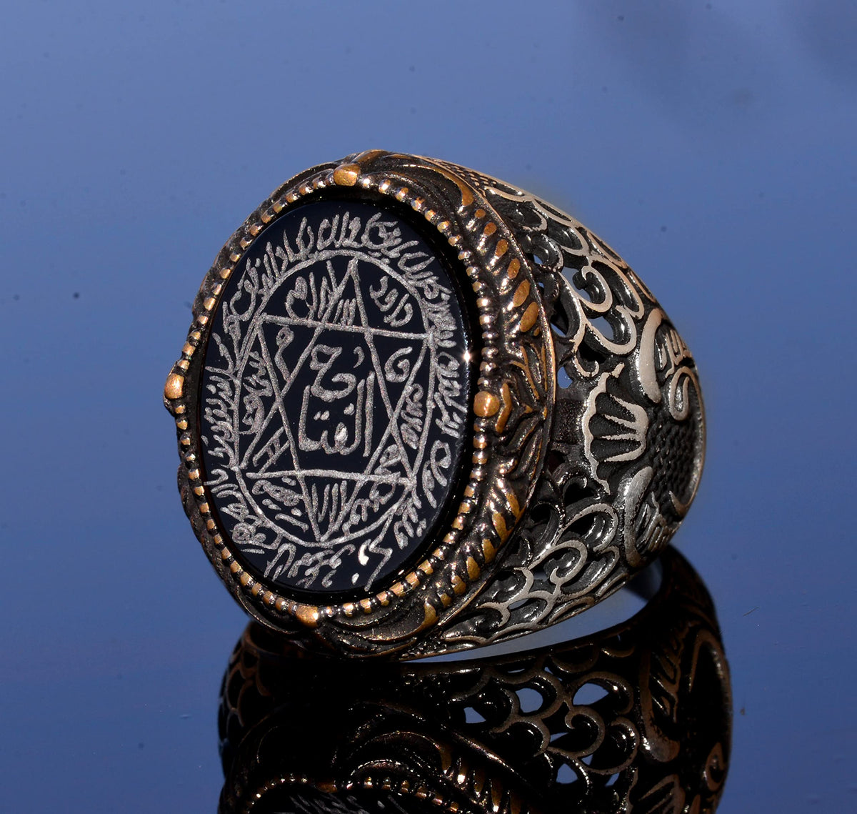 Handmade Solomon's Seal Ring, Black Onyx Stone, Islamic Men's Ring, 925 Sterling Silver Ring (Onyx) — 4