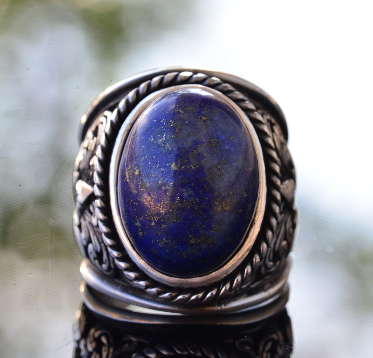 Elegant Natural Stone Collection for Men: 925 Sterling Silver Ring - Lapis Lazuli — 2