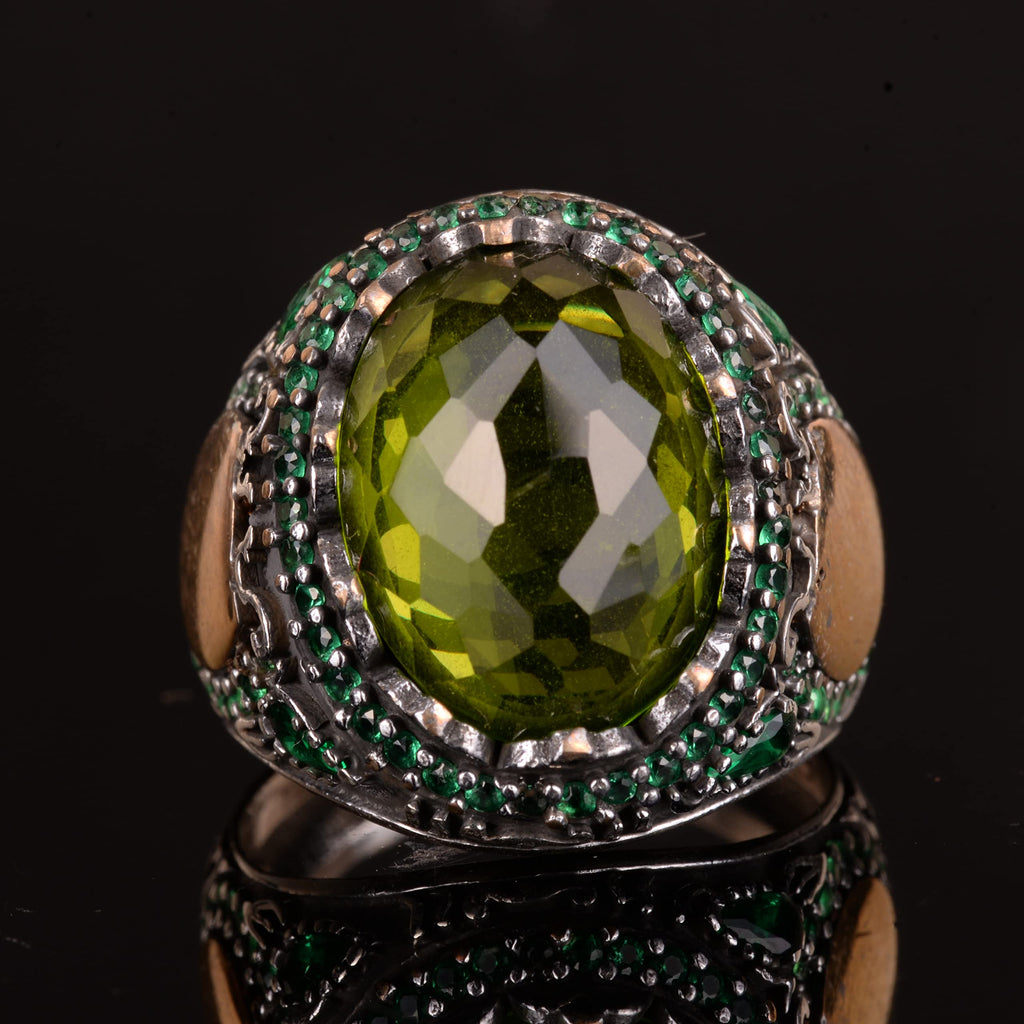 925 Sterling Silver Ring - Stylish Men's Ring with Peridot Stone — 5