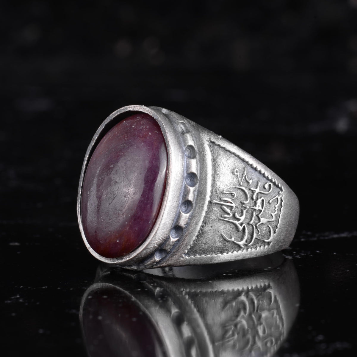KAMBO Natural Ruby Stone Men's Ring 925 Sterling Silver - Carved Vintage Design Handmade (Model-2) — 5