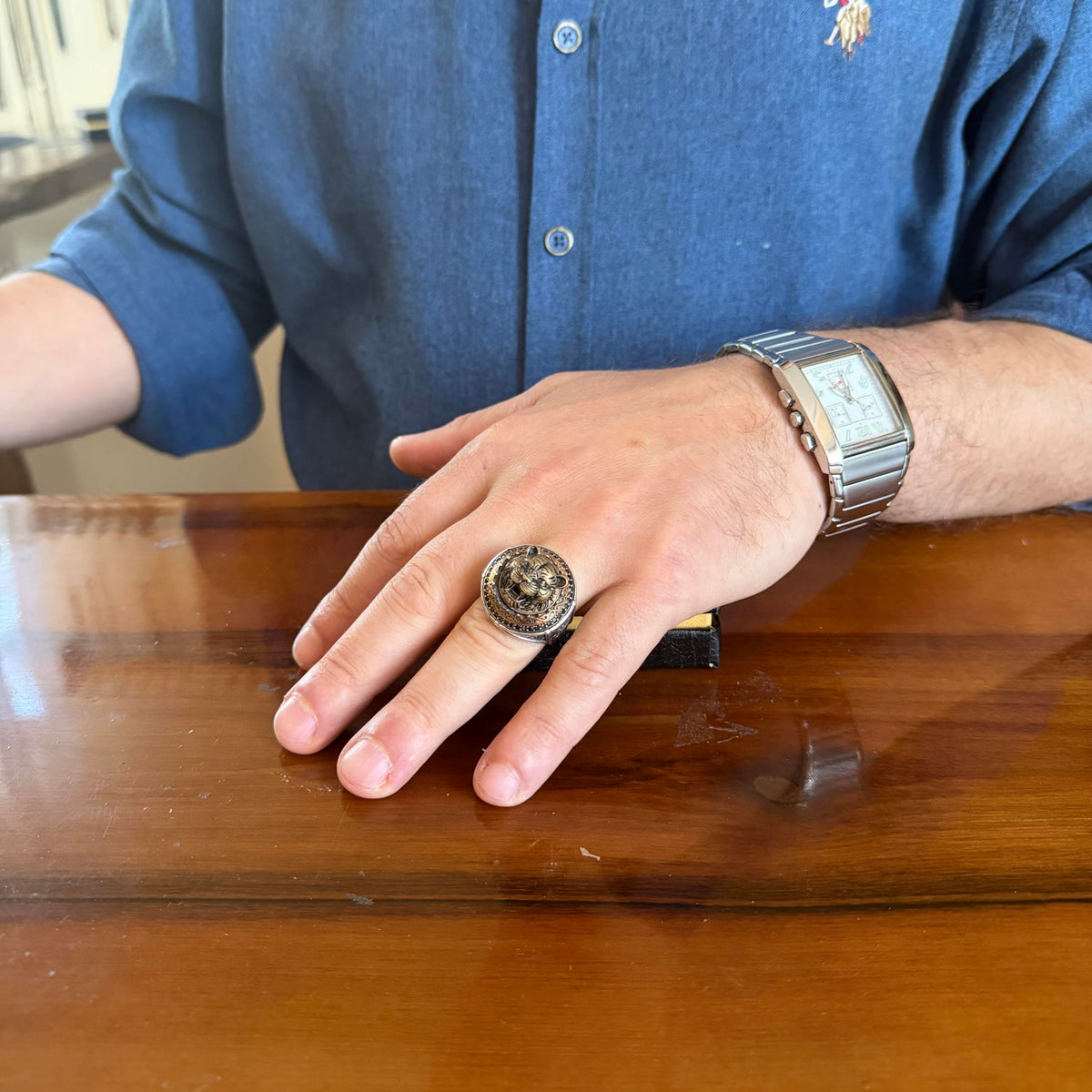 KAMBO Symbol Ring for Men 925 Sterling Silver Round Ring with Bronze Detail Handmade Ottoman Style Statement Jewelry (Tiger Head) — 3