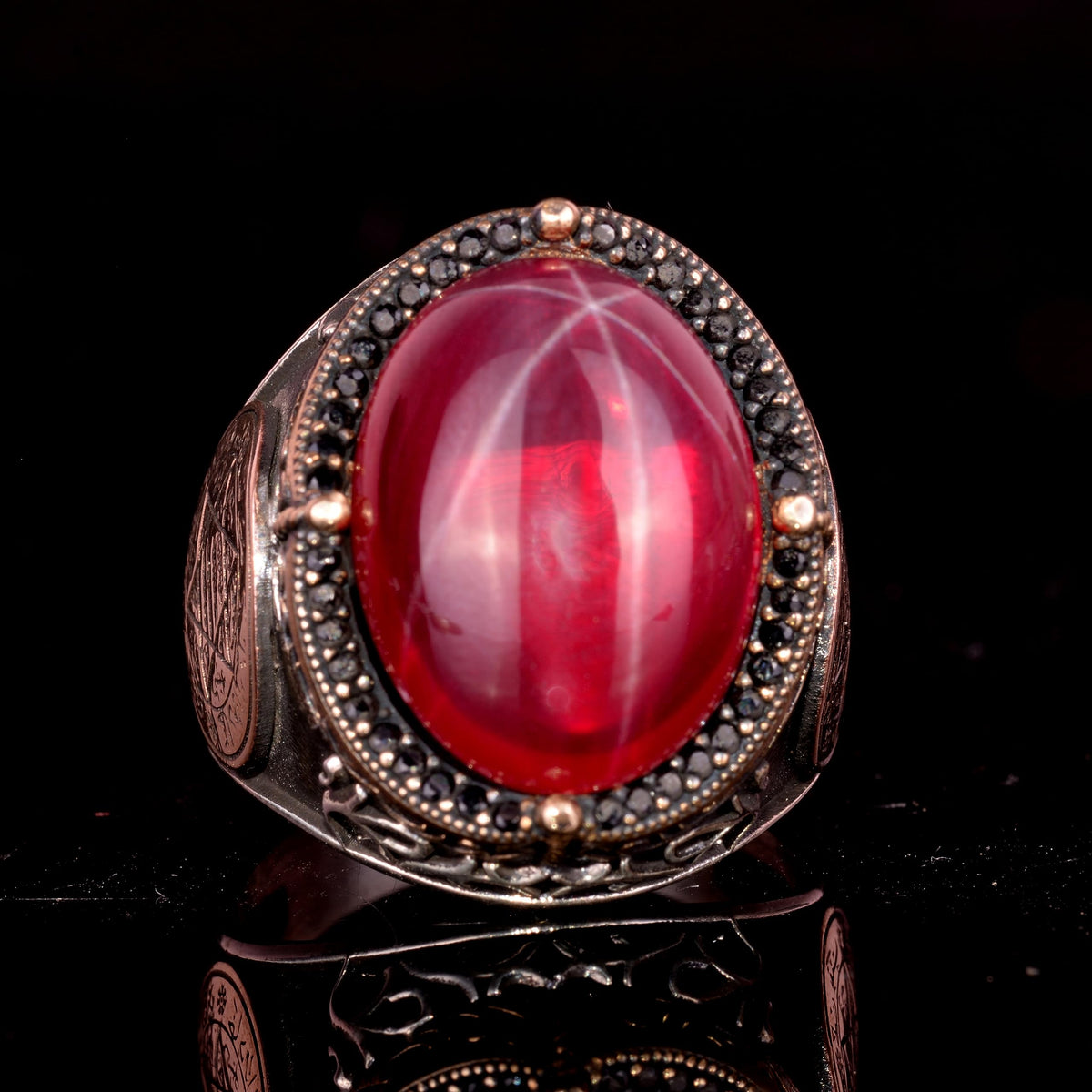 Kambo Natural Star Ruby Gemstone Ring – 925 Solid Silver Men's Ring, Unique Seal of Solomon Ring — 4