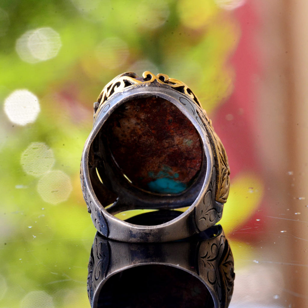 925 Sterling Silver Arizona Turquoise Gemstone Men's Ring — 5
