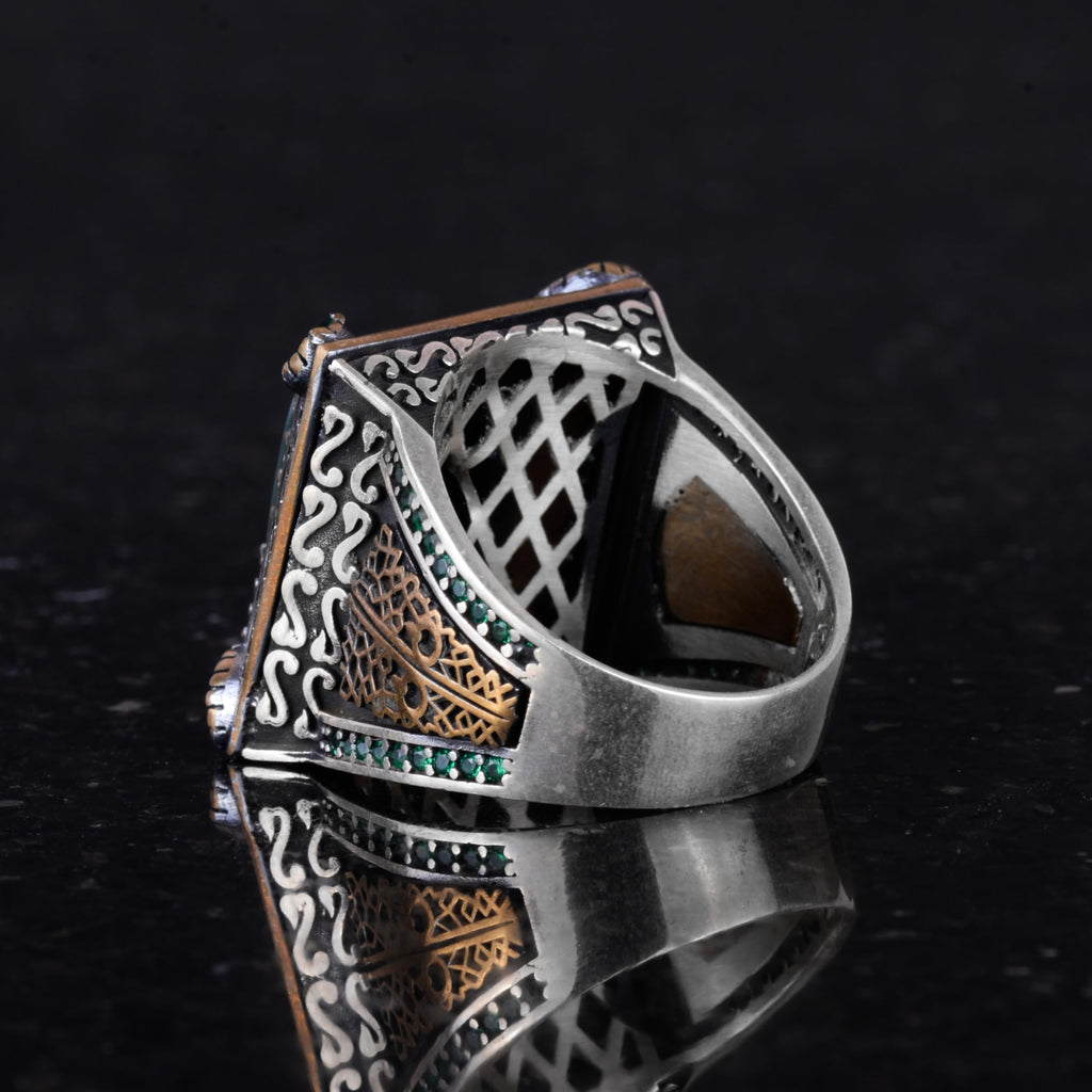 Handmade 925 Sterling Silver Men's Ring - Natural Malachite Stone — 7