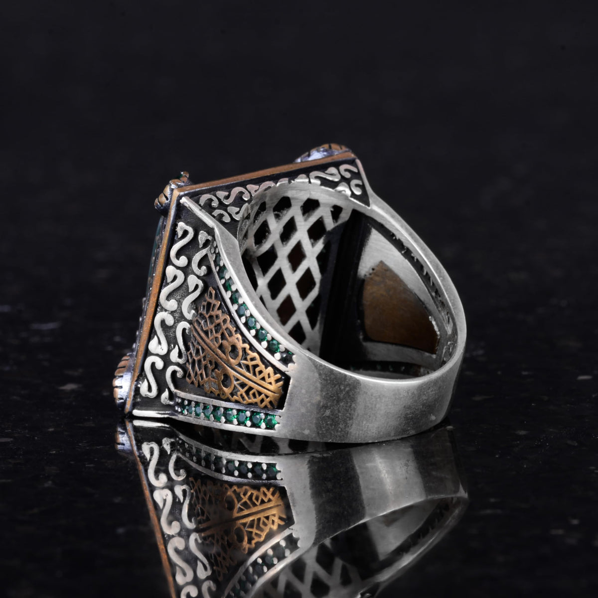 Handmade 925 Sterling Silver Men's Ring - Natural Malachite Stone — 7