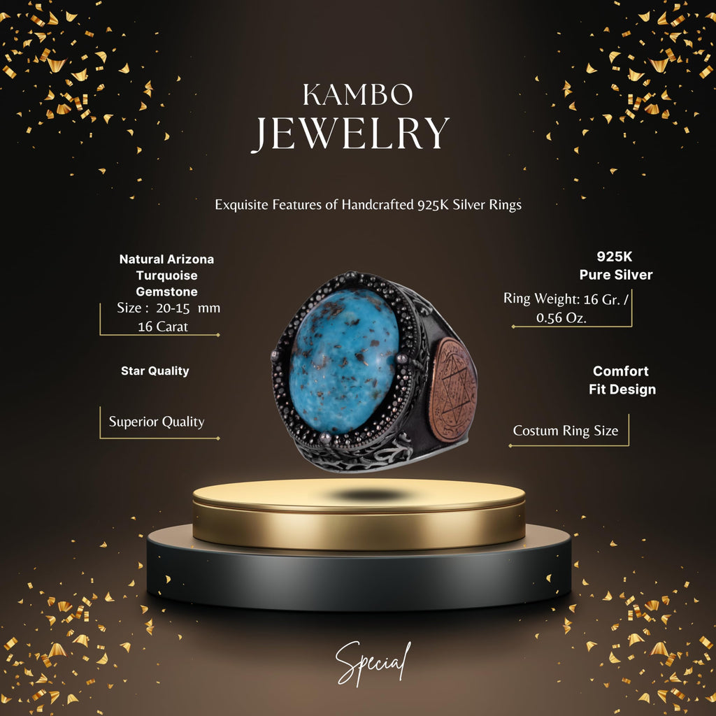 KAMBO Men's Arizona Turquoise Ring – 925 Sterling Silver Star of David Ring – Handmade Turquoise Statement Ring for Men — 2