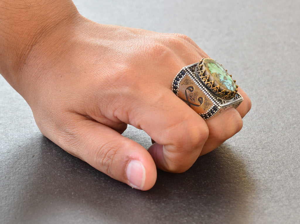 Islamic Silver Ring with Real Arizona Turquoise Stone — 7