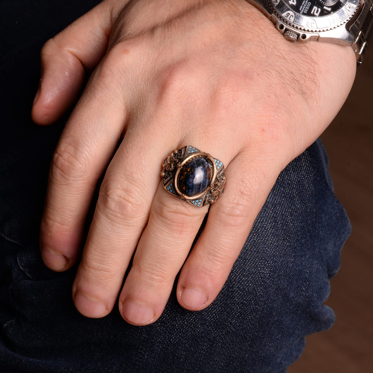 Natural Pietersite Stone Ring - Handmade 925 Sterling Silver Ring — 6