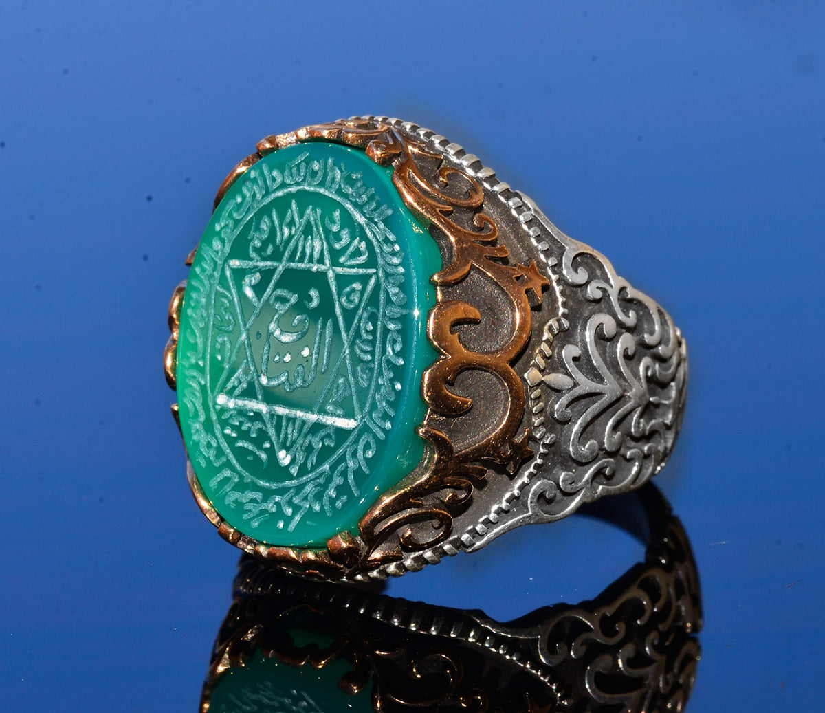 Silver Men's Ring, Natural Black Onyx Stone, King Solomon's Seal Ring, Handmade Jewelry (Jade) — 3