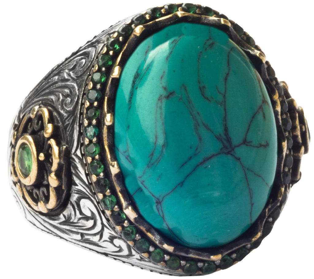 Silver Men's Ring with Fire Blue Stone, King's Ring